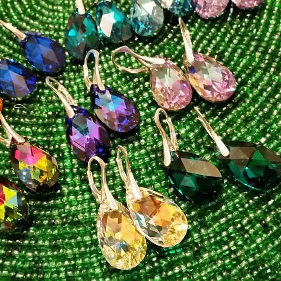 .925 22 mm Pear Swarovski Leverback Earrings - Picture 6 of 8